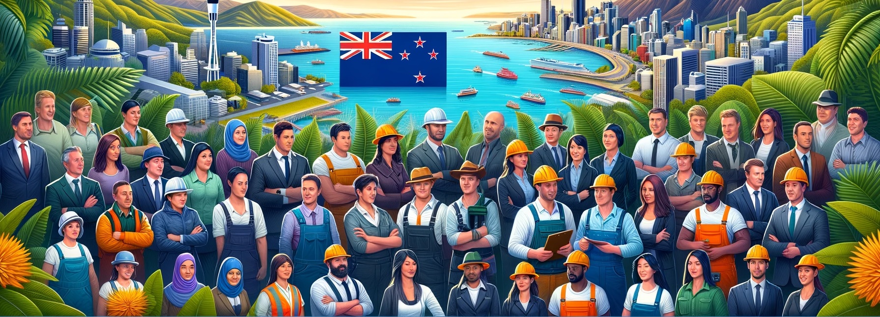 New Zealand's Accredited Employer Work Visa program, showcasing a diverse array of employees of various nationalities